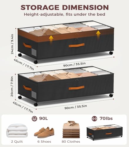 Under Bed Storage with Wheels, 35.5 inches Underbed - Image 3