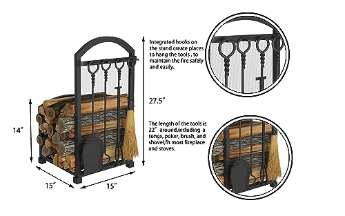 Lizh Metalwork Fireplace Log Holder with Fireplace Tools - Image 4