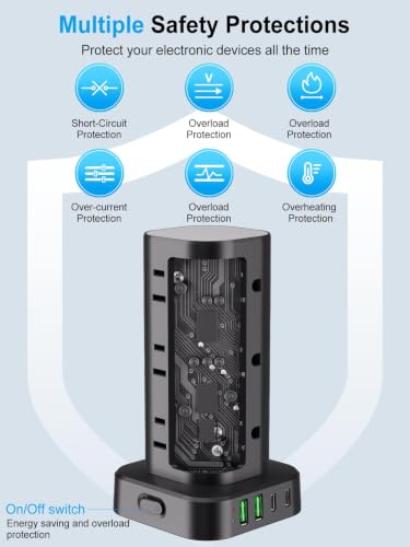 6FT Power Strip Tower Surge Protector, 12 Wide Space | All Products - Image 7