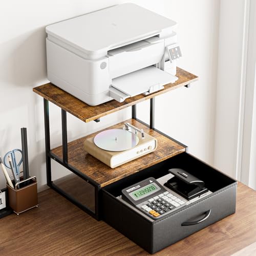 Printer Stand for Desk, Printer Table with Fabric Storage Drawer - Image 3