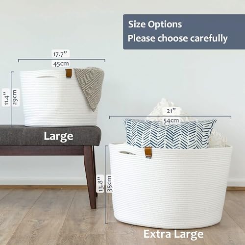 DENJA & CO Extra Large Blanket Basket for Living Room - White - Image 6