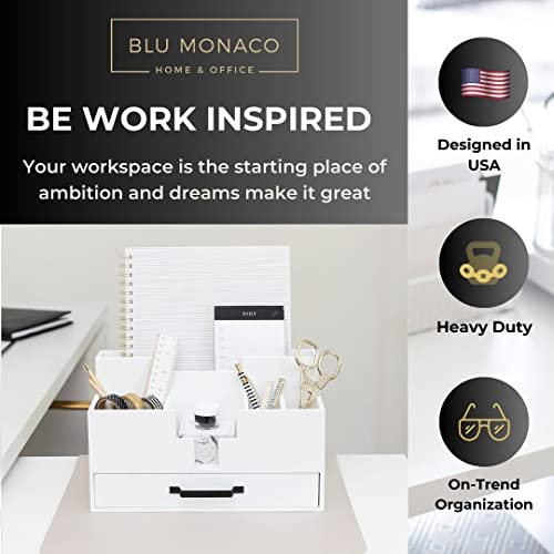 BLU MONACO | White Wood Desk Organizer with Drawer | Compact - Image 5