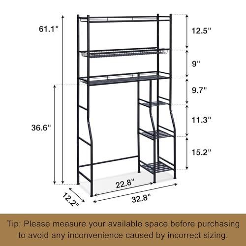 Lauren&Harold 6-Tier Over The Toilet Storage with Side Rack Black - Image 3