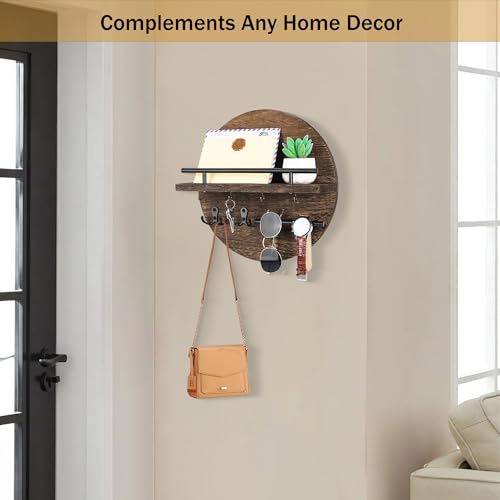 Key Holder Wall Mount with Shelf and Hooks, Mail Organizer - Image 3