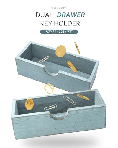 Key Holder Wall Mount with Shelf for Entryway, Distressed Blue - Image 7