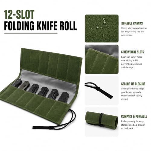Pocket Knife Roll Display Case,12-Slot Canvas Knife Cases - Image 5