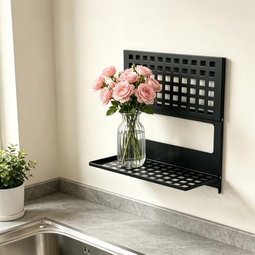 2-Tier Folding Metal Shelf Wall Mounted,Small Foldable Wall Shelf - Image 5
