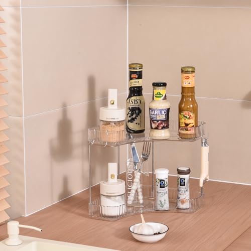 2-Tier Corner Bathroom Organizer Countertop with Hooks - Image 7