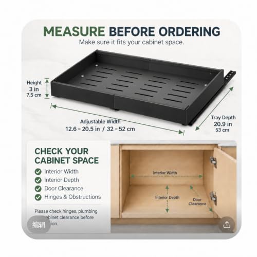 Pull Out Cabinet Organizer, 2 Pack, 12.6"-20.5", No Drill, Black - Image 3