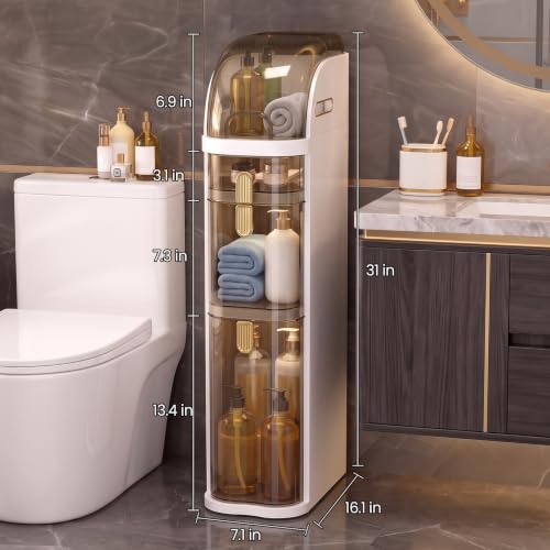 BGYMF 3-Tier Slim Bathroom Storage Cabinet with Drawers,Movable - Image 3