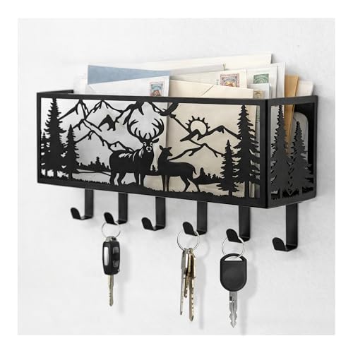 Key Holder Wall Mount with Mail Organizer, Deer Metal - Image 2
