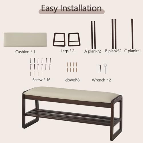 Shoe Rack Bench, 2 Tier Solid Wooden Entryway Bench(Beige,39.4") - Image 7