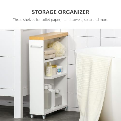 kleankin Slim Bathroom Cabinet with Castor Wheels Fits - Image 5