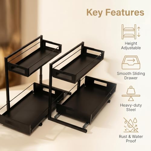Under Sink Organizer Adjustable Height L Shaped Pull Out - Image 6