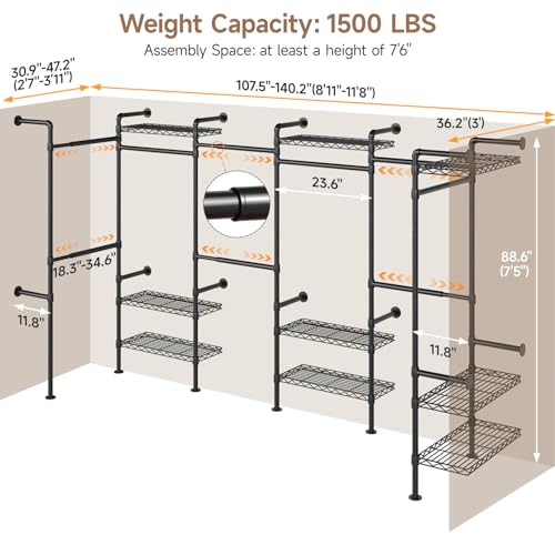 Wall Mounted Garment Rack, Industrial Pipe Clothing Rack Black - Image 3