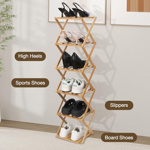 Bamboo Shoe Rack 6 Tier Foldable Shoe Rack for Entryway - Image 6