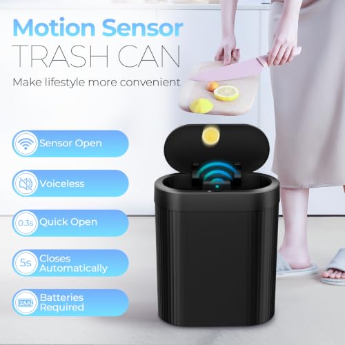 5 Gallon Motion Sensor Trash Can, Black Touchless Slim Garbage - Image 3