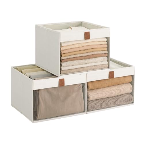 StorageWorks Closet Organizer Bins with Clear Window, Beige - Image 2