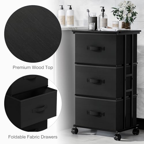 DUMOS Fabric Dresser 3 Drawer Storage Chest, Rolling - Image 5