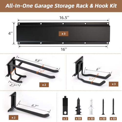 49.5" Garage Tool Organizer Wall Mount, 500 LBS Garden - Image 3