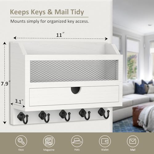 Nekon Key and Mail Holder for Wall, Key Organizer with Drawer - Image 3