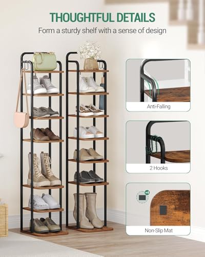 Hzuaneri 8 Tiers Vertical Shoe Rack, Tall Shoe Shelf with 2 Hooks - Image 4
