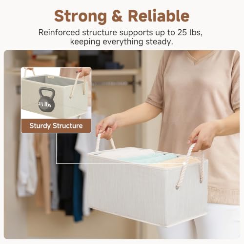 StorageWorks Fabric Storage Bins with Rope Handles, Ivory White - Image 7