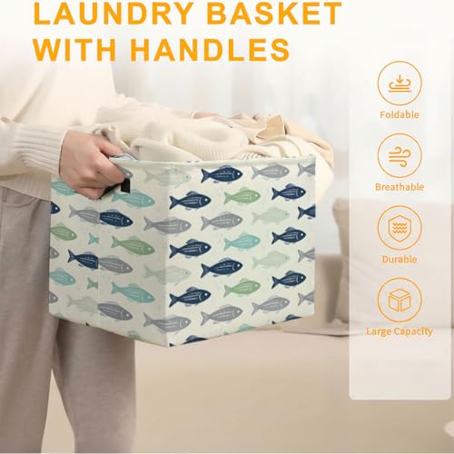 Cute Fish Foldable Laundry Basket Hamper with Handles, 56L - Image 5