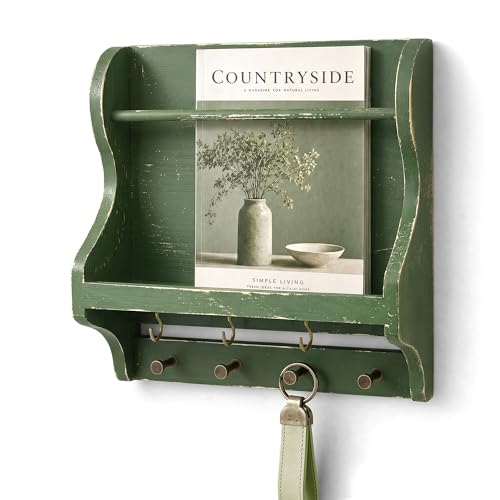 Pine Wood Mail Organizer Wall Mount with 7 key Hooks - Image 2