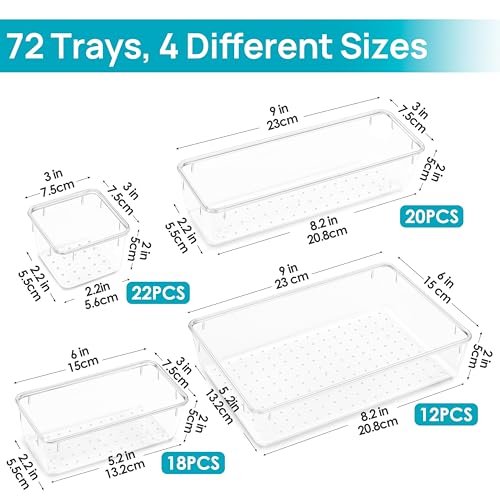 Vtopmart 72 PCS Clear Plastic Drawer Organizers Set, 4-Size - Image 7