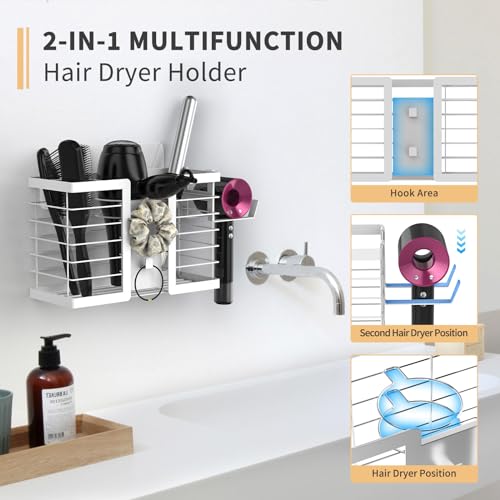 FUNKYLEE 3-in-1 Universal Hair Tool Organizer Wall Mount, White - Image 4