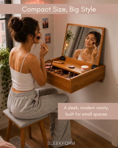 Sleekform Small Vanity Desk with Mirror & Chair, 18 x 20 Inch - Image 4