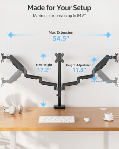 MOUNTUP Triple Monitor Stand Mount - 3 Monitors Desk Mount - Image 4