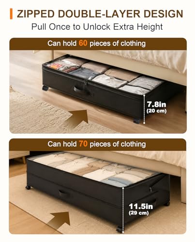 Under Bed Storage w/Wheels,70L Under Bed Containers,2 Pack-Black - Image 4