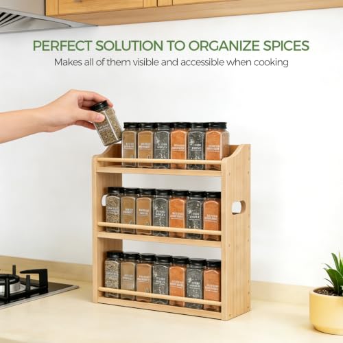 3 Tier Bamboo Spice Rack Organizer for Kitchen Countertop or Wall - Image 5