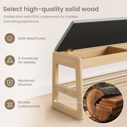 Solid Wood Shoe Rack Bench Entryway 2‑Tier with Hidden - Image 5