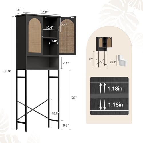 Rattan Toilet Storage Cabinet, Over The Rack Wood Cabinet - Image 3