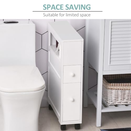 HOMCOM Slim Bathroom Storage Cabinet with Wheels and 2 - Image 6