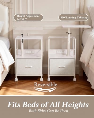 Faesun Night Stand with Charging Station & Swivel Top, White - Image 4