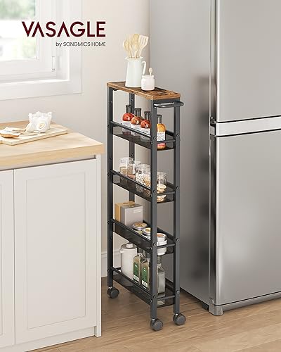 VASAGLE 5-Tier Slim Rolling Storage cart with Wheels, 5.1 Inches - Image 3
