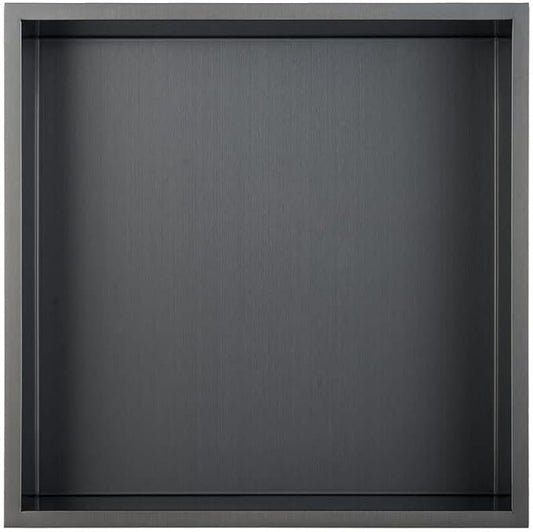 Shower Niche, 14"x14" No Tile Needed, The Insert Storage Square Shower Shelf is Easy to Install, Stainless Steel, Black grey