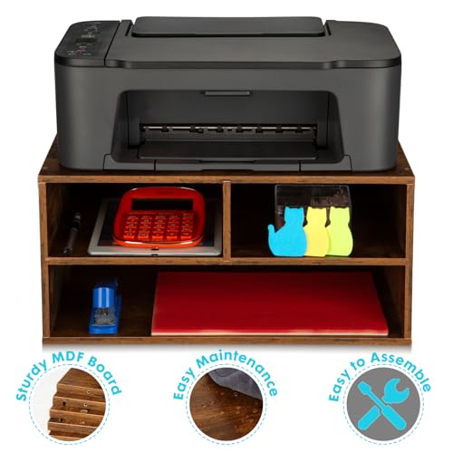 Printer Stand Shelf with Storage Wood Desk Paper Organizer - Image 4