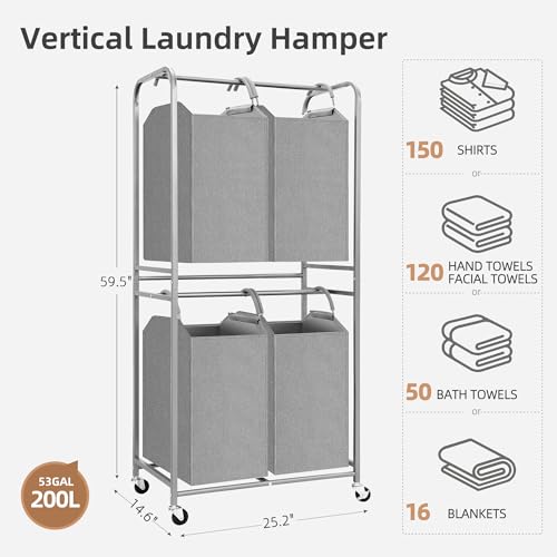 STORAGE MANIAC Vertical Laundry Hamper with Removable Tote - Image 4