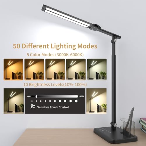 Woputne LED Desk Lamp Dual Heads, Dual USB Port - Image 3