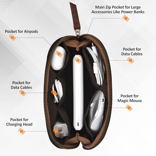 Leather Tech Pouch for Cables Chargers Phone | Tech Bag | Zipper - Image 4