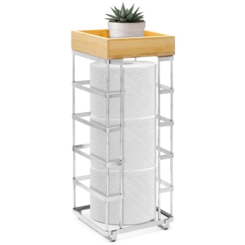 BROOKSTONE, Stylish Toilet Paper Holder with Bamboo Top Stand - Image 5