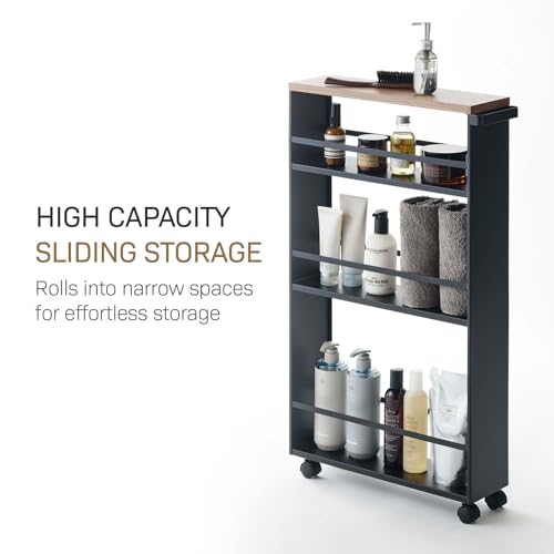 YAMAZAKI home Tower Rolling Slim Storage Cart With Handle Black - Image 4