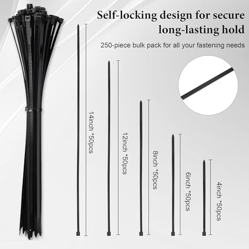 Cable Tie Holder with Cutter Pliers & 250 Zip Ties Wall Mount Zip - Image 4