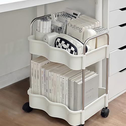 2 Tier Utility Rolling Cart with Wheels Under Desk Storage Cart - Image 5