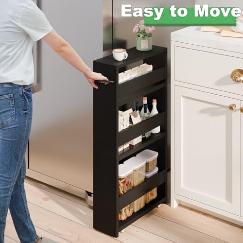 Slim Rolling Storage Cart, Wood Utility Kitchen Bathroom - Image 5